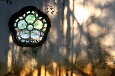 shadows on a wall in the Chinese Garden, Naha